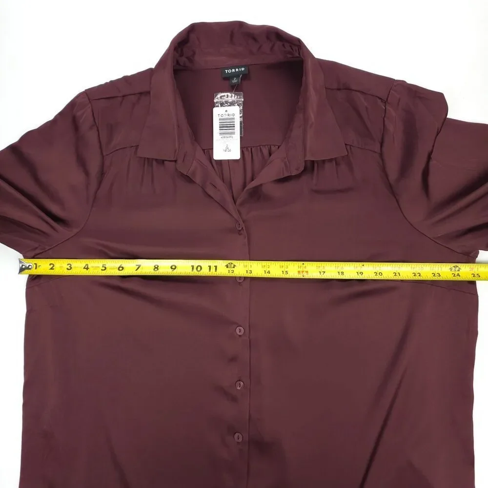 NWT Torrid Madison Satin Button-Up Long Sleeve Shirt Wide Leg Pant Set Burgundy